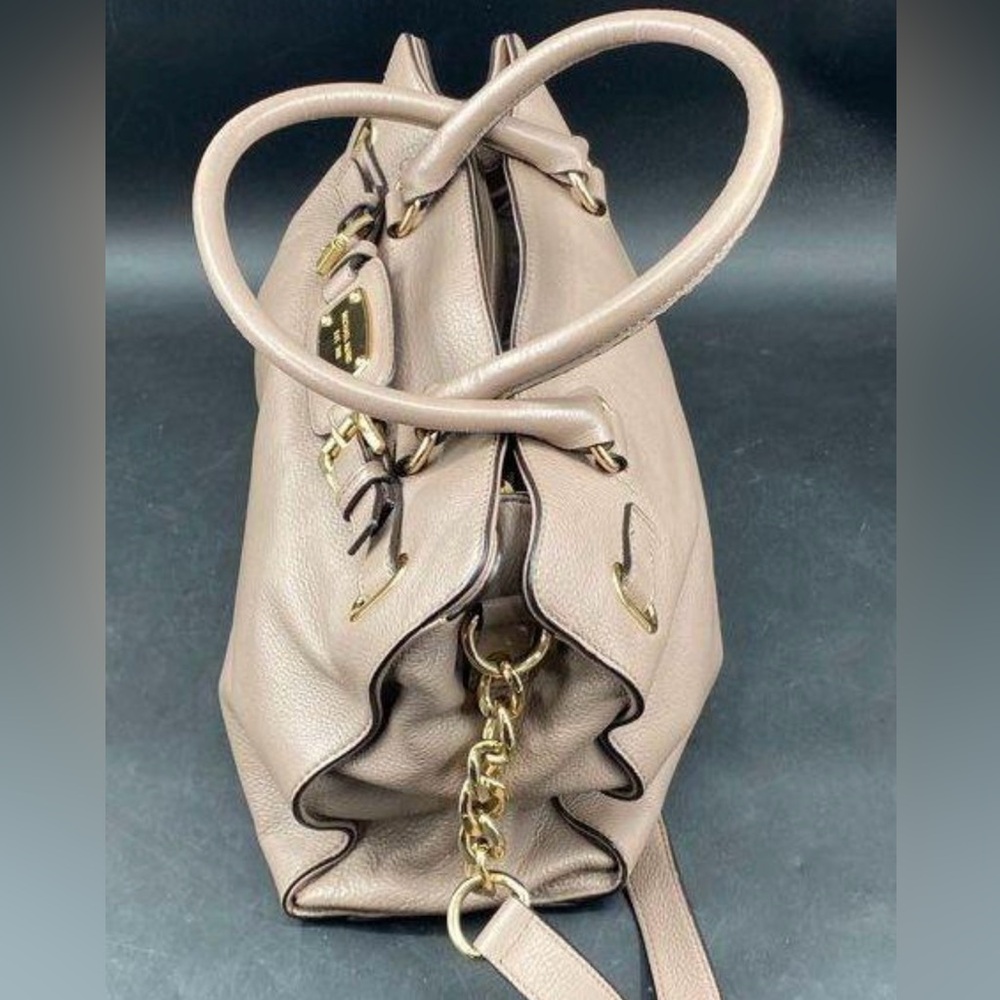 Authenticated Medium Michael Kors Mk Satchel Taup… - image 6